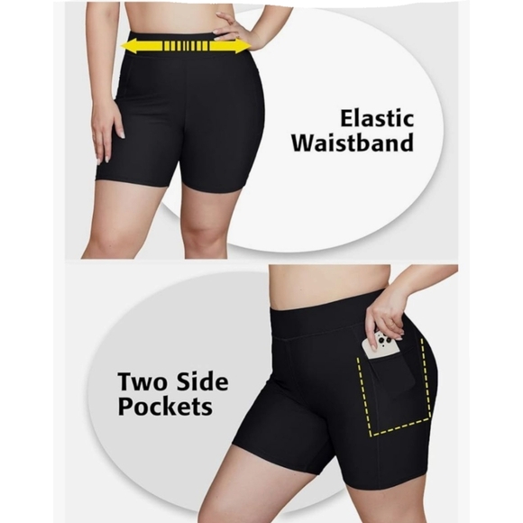 ATTRACO Women's New  Black Plus Size High Wasted Swimsuit Shorts 3X - Picture 4 of 15